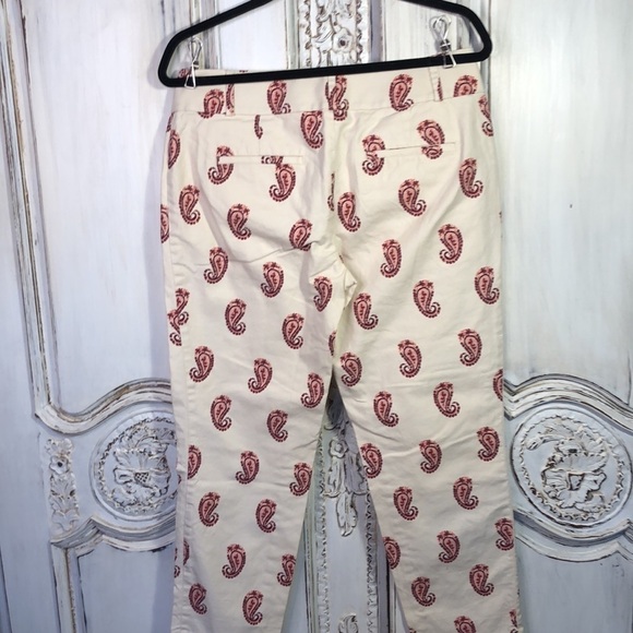 LOFT Ann Taylor Marisa Ankle Pink Paisley Print on Cream Straight Leg Pants - Picture 7 of 11